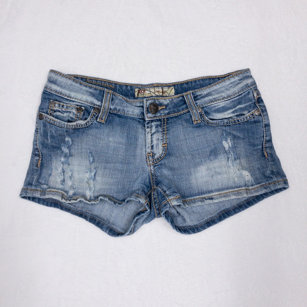 BKE Stella Shorts Womens 26 Blue Distressed Low Rise Denim Stretch Cut Offs